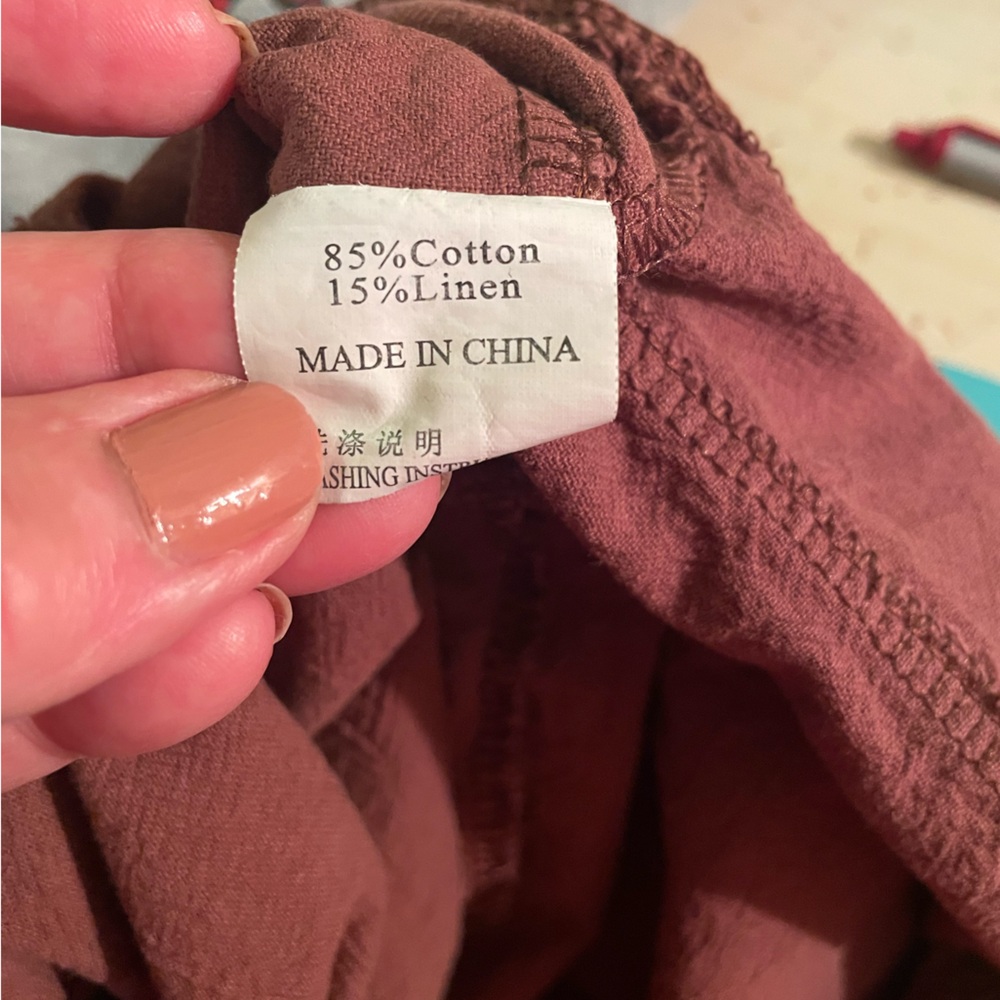 Rust Brown Linen Blend Overalls with Pockets - Picture 7 of 7
